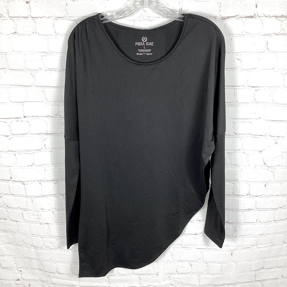NWT Mira Rae Asymmetrical‎ Hem Long Sleeve Top Black Women’s Size Large